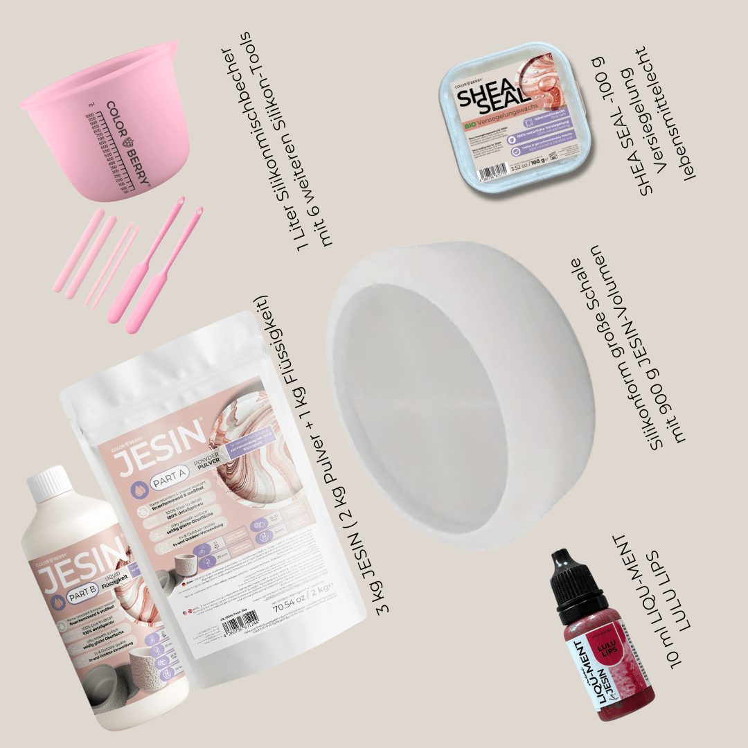 Projekt "Obstschale" – JESIN Komplettset mit 3 kg JESIN, Silikonform, Farbe & SHEA SEAL - COLORBERRY & JESIN