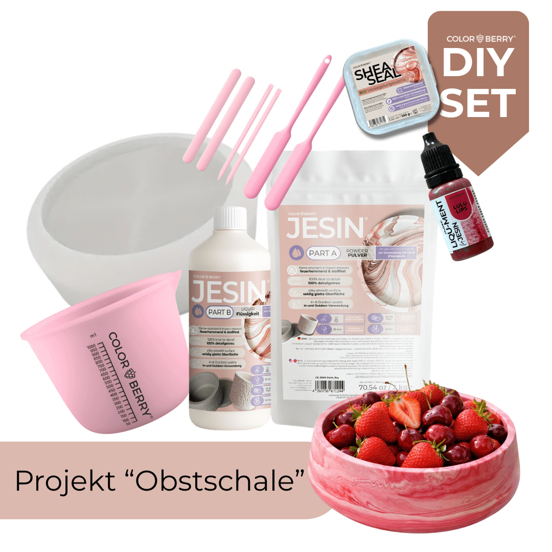 Projekt "Obstschale" – JESIN Komplettset mit 3 kg JESIN, Silikonform, Farbe & SHEA SEAL - COLORBERRY & JESIN