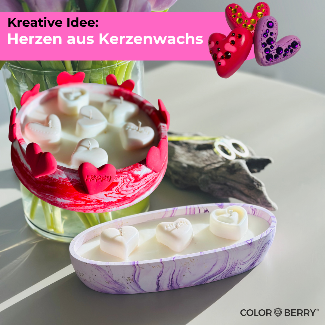 DIY Set JESIN StarterSet Herzen – Silikonform + 750 g Gießmasse JESIN + 2 Farben | Kreativset zum Herzen Gießen - COLORBERRY & JESIN
