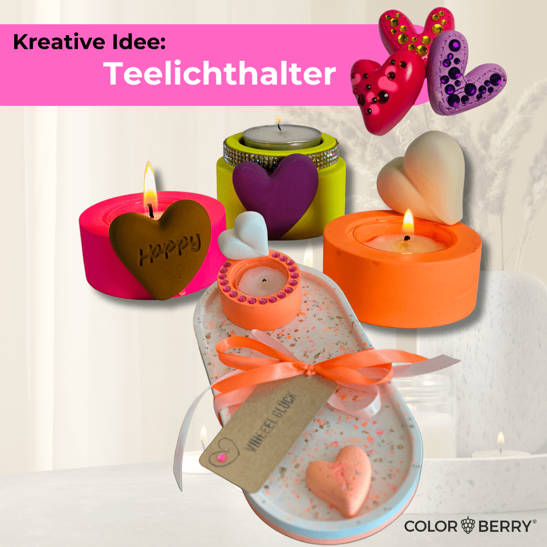 DIY Set JESIN StarterSet Herzen – Silikonform + 750 g Gießmasse JESIN + 2 Farben | Kreativset zum Herzen Gießen - COLORBERRY & JESIN