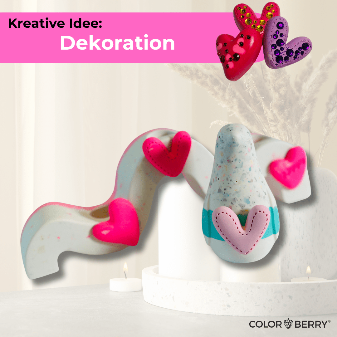 DIY Set JESIN StarterSet Herzen – Silikonform + 750 g Gießmasse JESIN + 2 Farben | Kreativset zum Herzen Gießen - COLORBERRY & JESIN