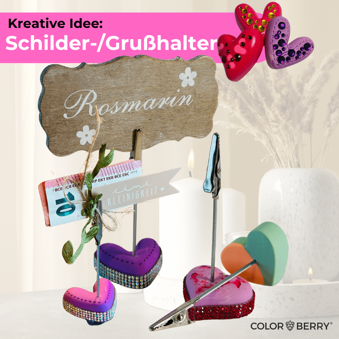 DIY Set JESIN StarterSet Herzen – Silikonform + 750 g Gießmasse JESIN + 2 Farben | Kreativset zum Herzen Gießen - COLORBERRY & JESIN