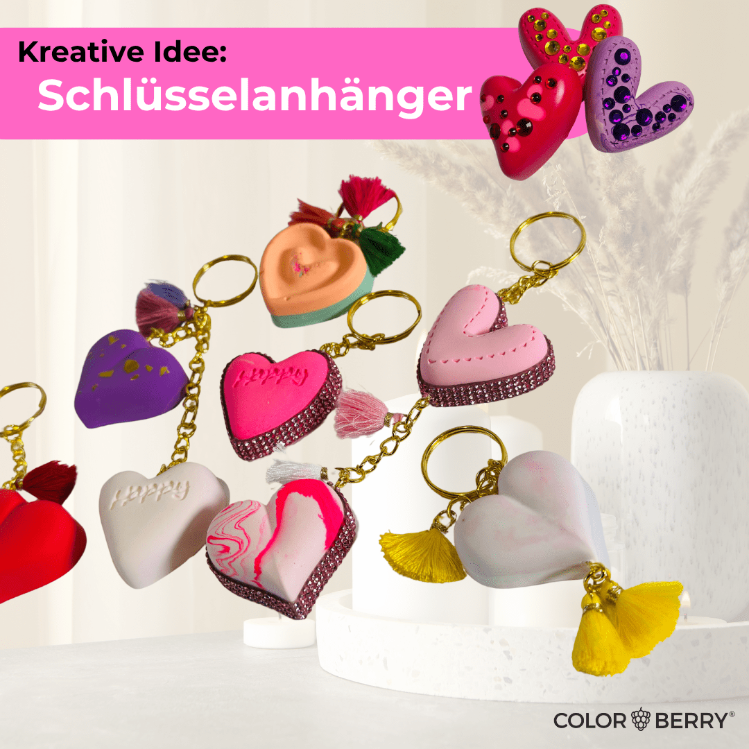 DIY Set JESIN StarterSet Herzen – Silikonform + 750 g Gießmasse JESIN + 2 Farben | Kreativset zum Herzen Gießen - COLORBERRY & JESIN