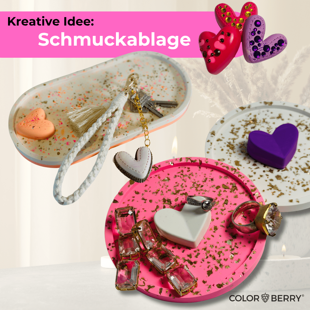 DIY Set JESIN StarterSet Herzen – Silikonform + 750 g Gießmasse JESIN + 2 Farben | Kreativset zum Herzen Gießen - COLORBERRY & JESIN