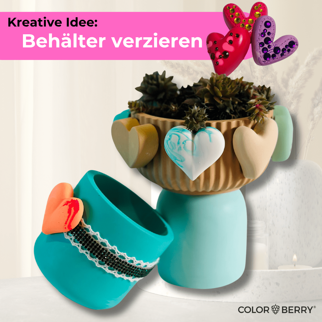 DIY Set JESIN StarterSet Herzen – Silikonform + 750 g Gießmasse JESIN + 2 Farben | Kreativset zum Herzen Gießen - COLORBERRY & JESIN