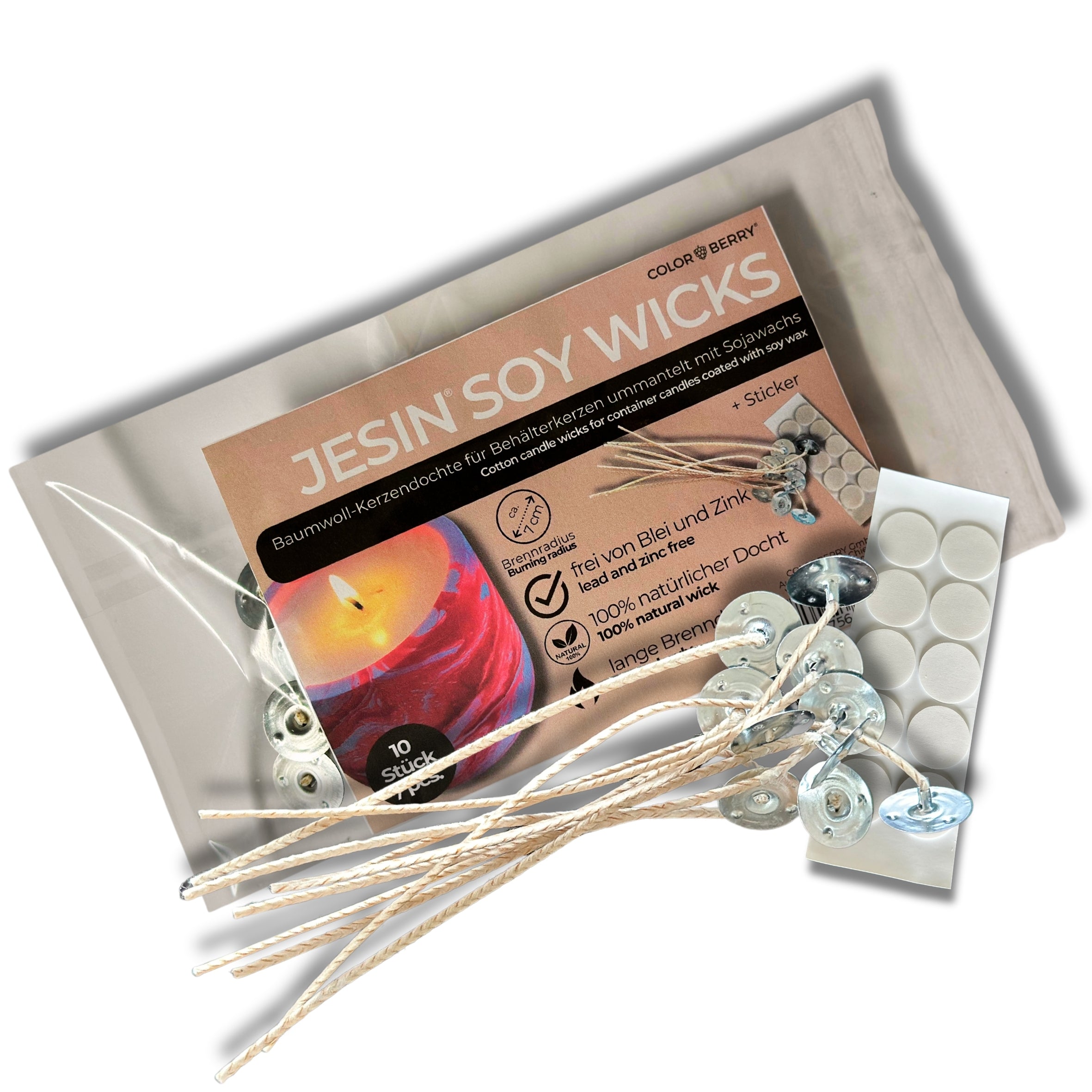 JESIN SOY WICKS - Kerzendochte - 10pc + Sticker - COLORBERRY & JESIN