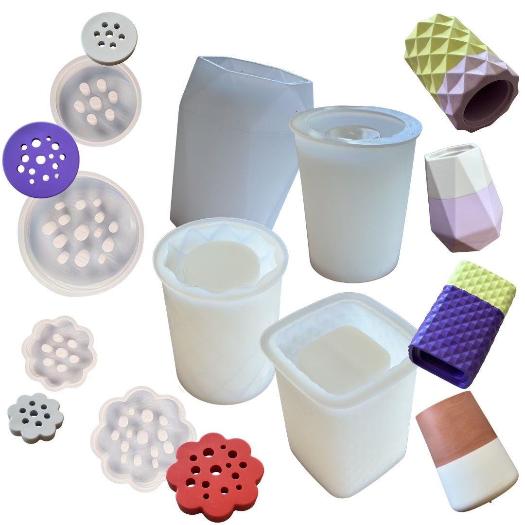 Silikonform-Set "BLOOM STUDIO" – 4 Vasen + 4 Blumentrenner - COLORBERRY &amp; JESIN