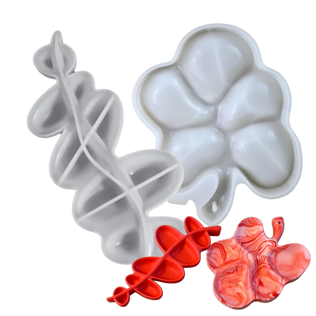 2er Set Silikonformen Blätteroptik – Gießform für JESIN, Resin &amp; Beton | Blatt + Blütenform