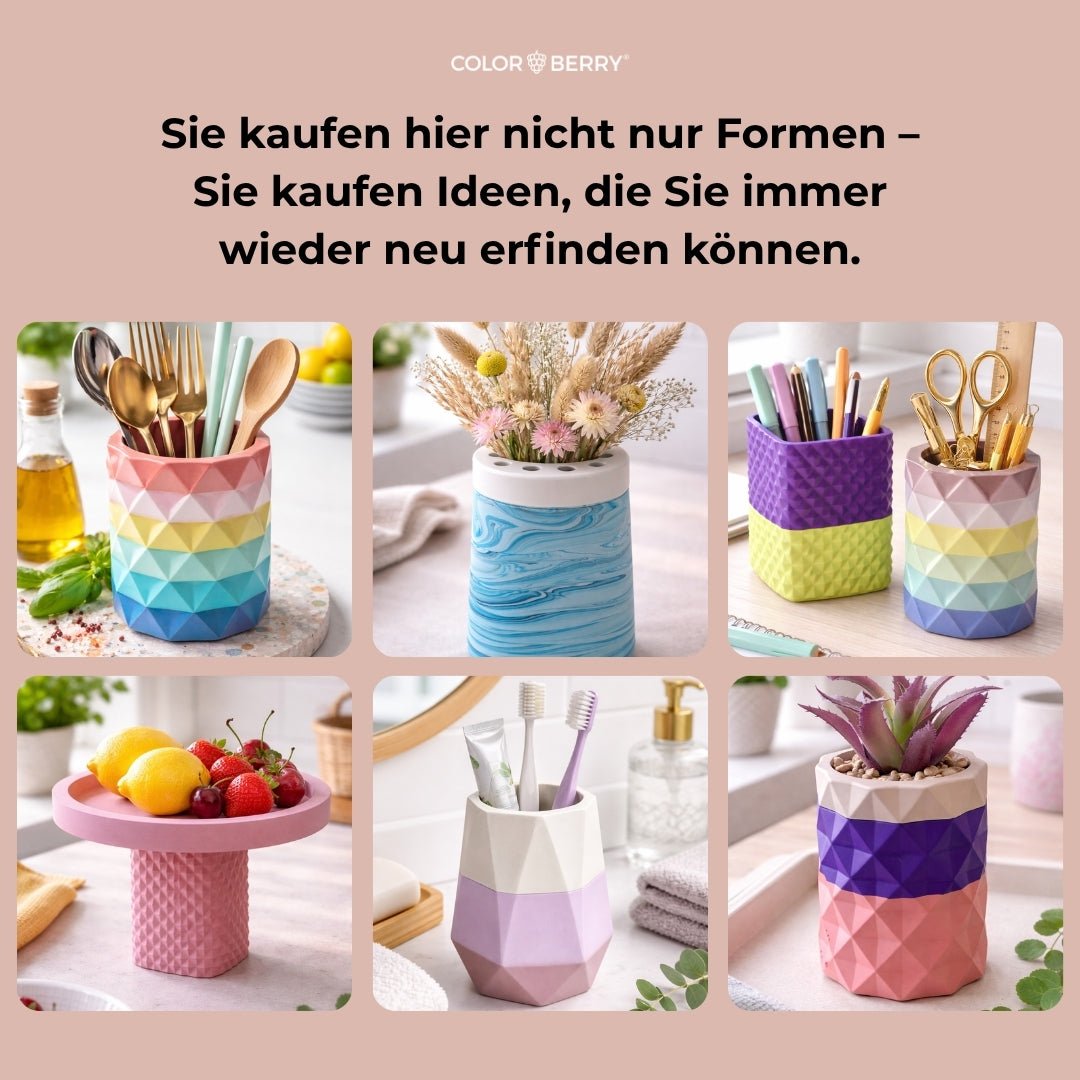Silikonform-Set "BLOOM STUDIO" – 4 Vasen + 4 Blumentrenner - COLORBERRY &amp; JESIN