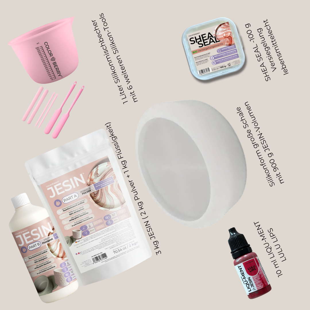 Projekt "Obstschale" – JESIN Komplettset mit 3 kg JESIN, Silikonform, Farbe &amp; SHEA SEAL