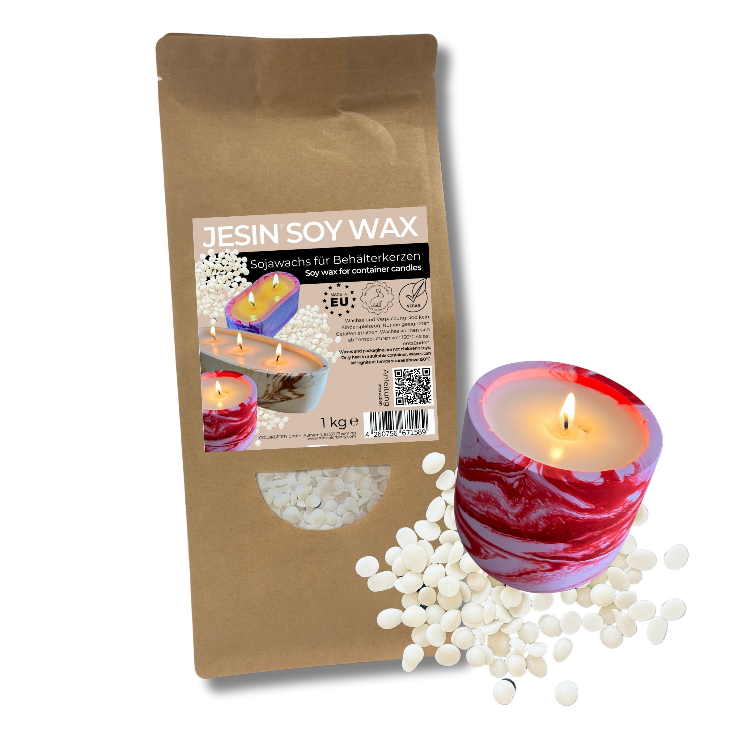 JESIN SOY WAX - premium Sojawachs für Kerzengüsse - 1 kg - COLORBERRY &amp; JESIN