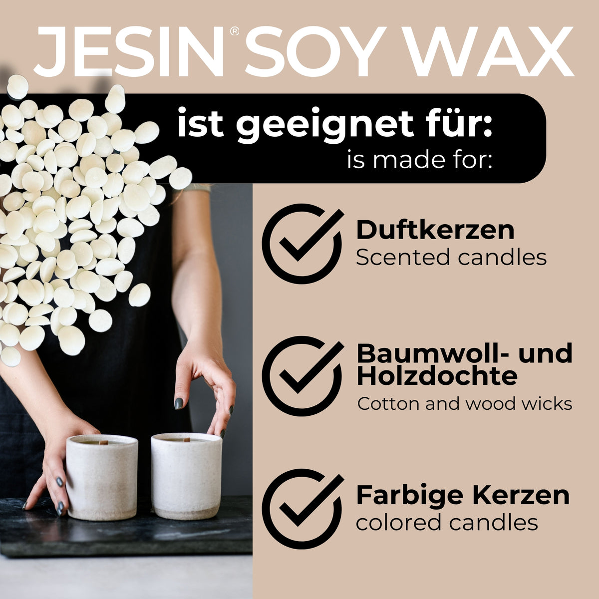 JESIN SOY WAX - premium Sojawachs für Kerzengüsse - 1 kg - COLORBERRY &amp; JESIN