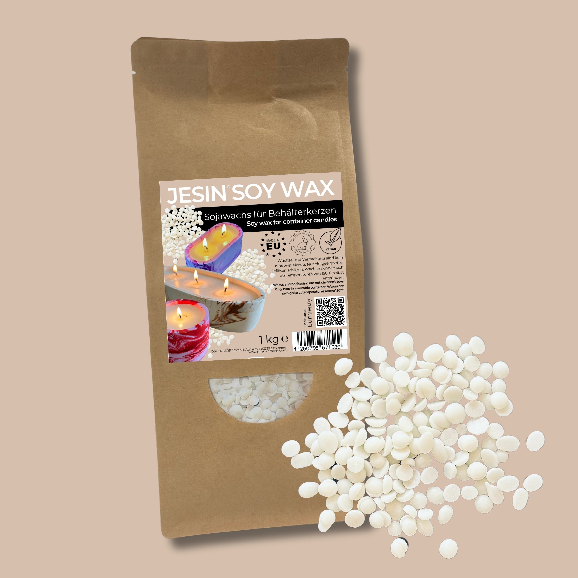 JESIN SOY WAX - premium Sojawachs für Kerzengüsse - 1 kg - COLORBERRY &amp; JESIN