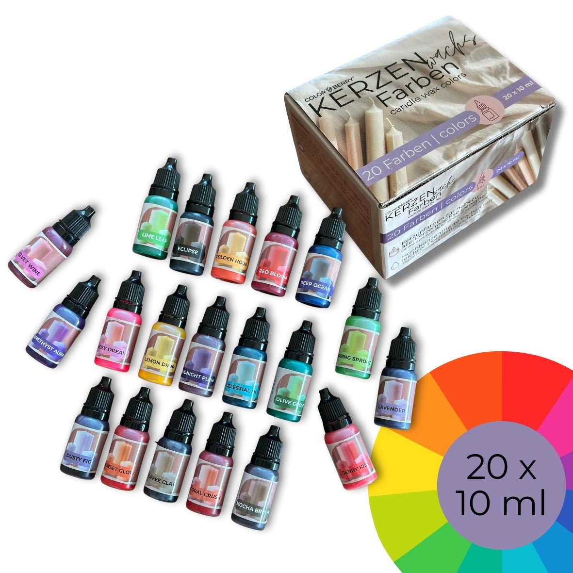Kerzenwachs Farben 20er - Set (20 × 10 ml) - COLORBERRY &amp; JESIN