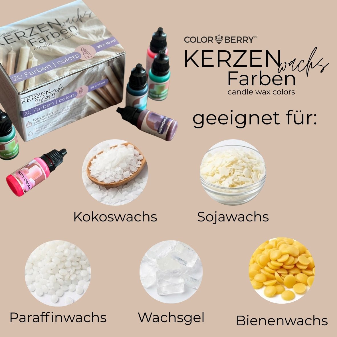 Kerzenwachs Farben 20er - Set (20 × 10 ml) - COLORBERRY &amp; JESIN