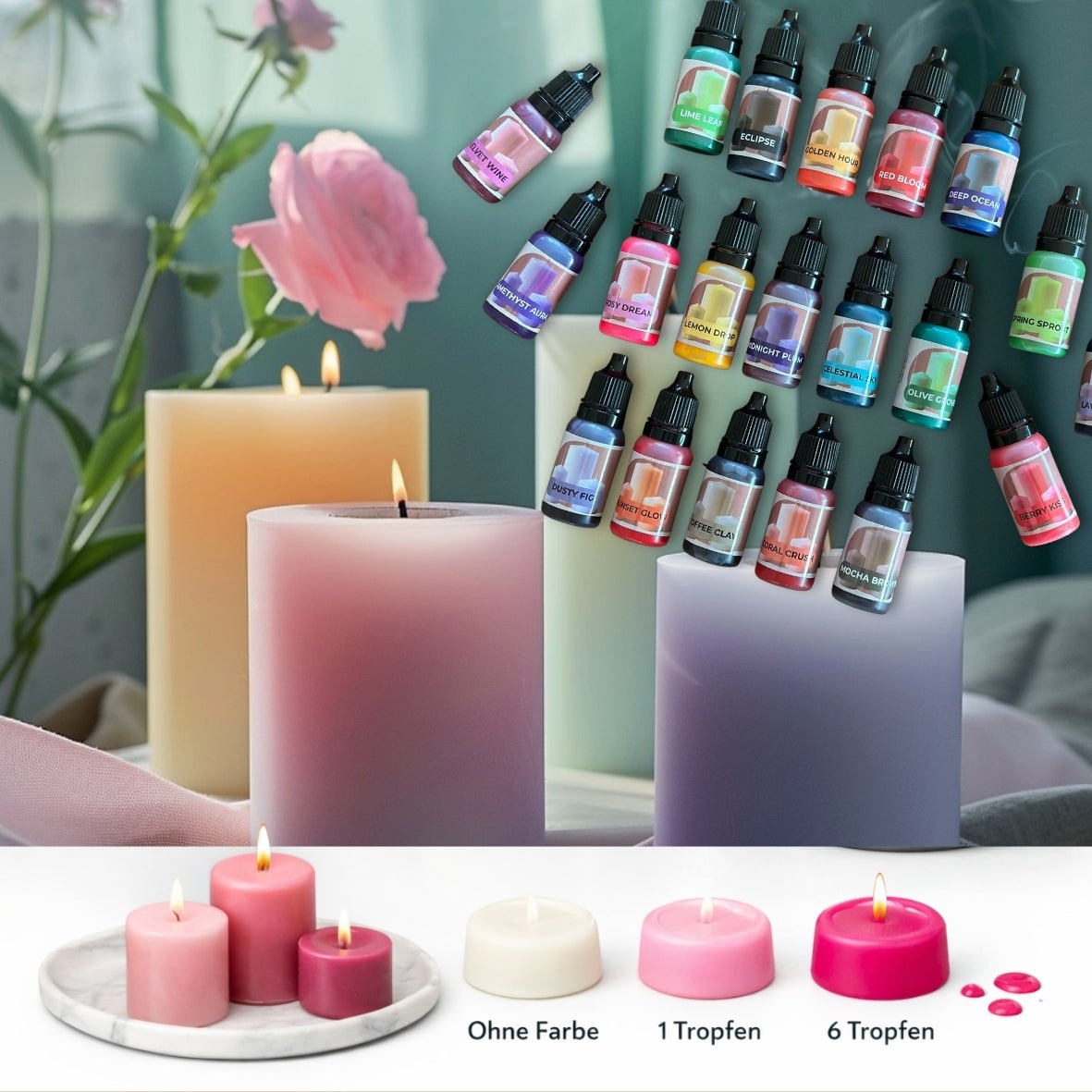 Kerzenwachs Farben 20er - Set (20 × 10 ml) - COLORBERRY &amp; JESIN