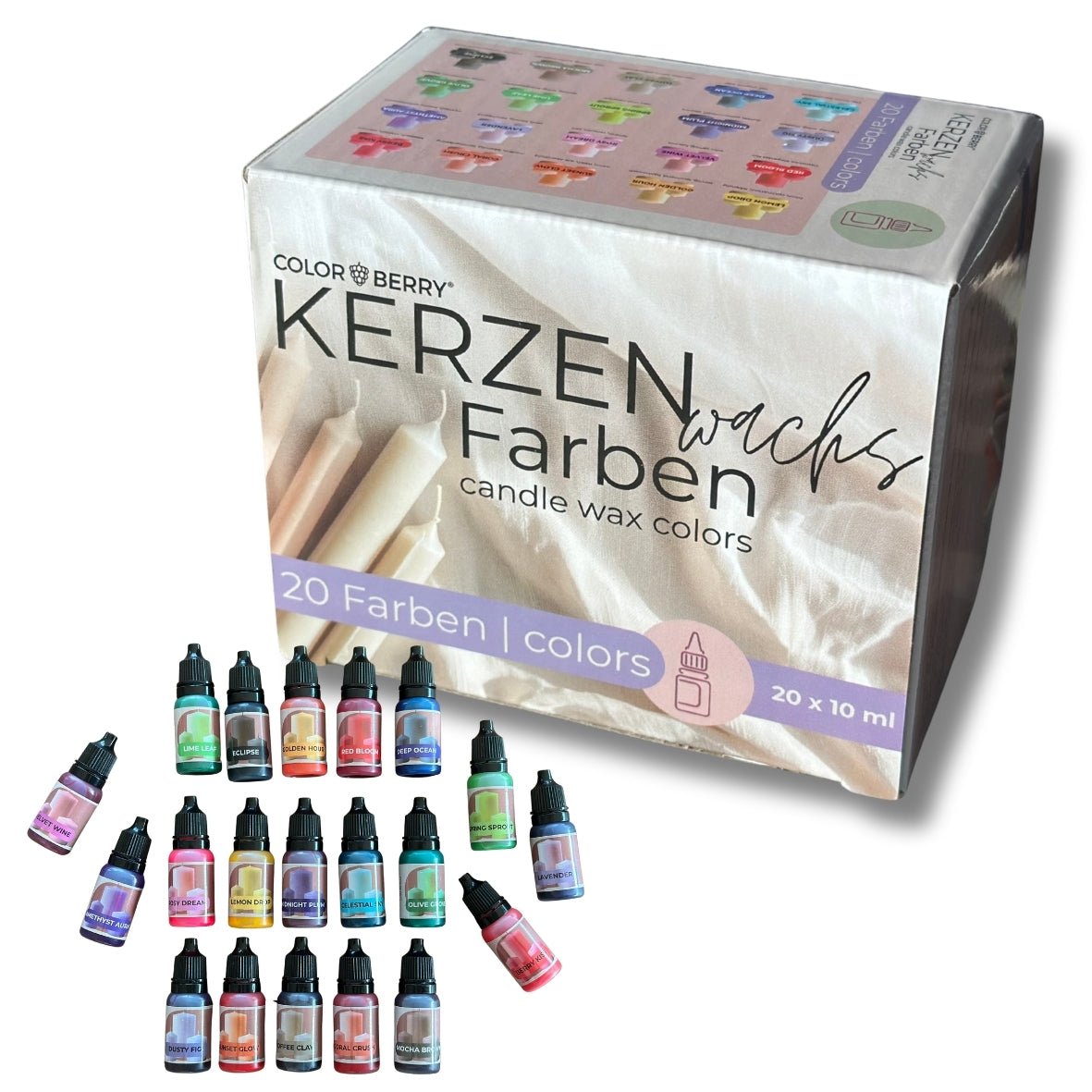 Kerzenwachs Farben 20er - Set (20 × 10 ml) - COLORBERRY &amp; JESIN