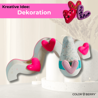 DIY Set JESIN StarterSet Herzen – Silikonform + 750 g Gießmasse JESIN + 2 Farben | Kreativset zum Herzen Gießen - COLORBERRY &amp; JESIN