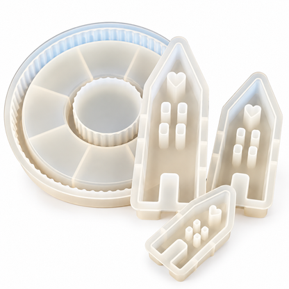Silikonform Häuser &amp; Kerzenteller Set – Weihnachtsdeko selber gießen
