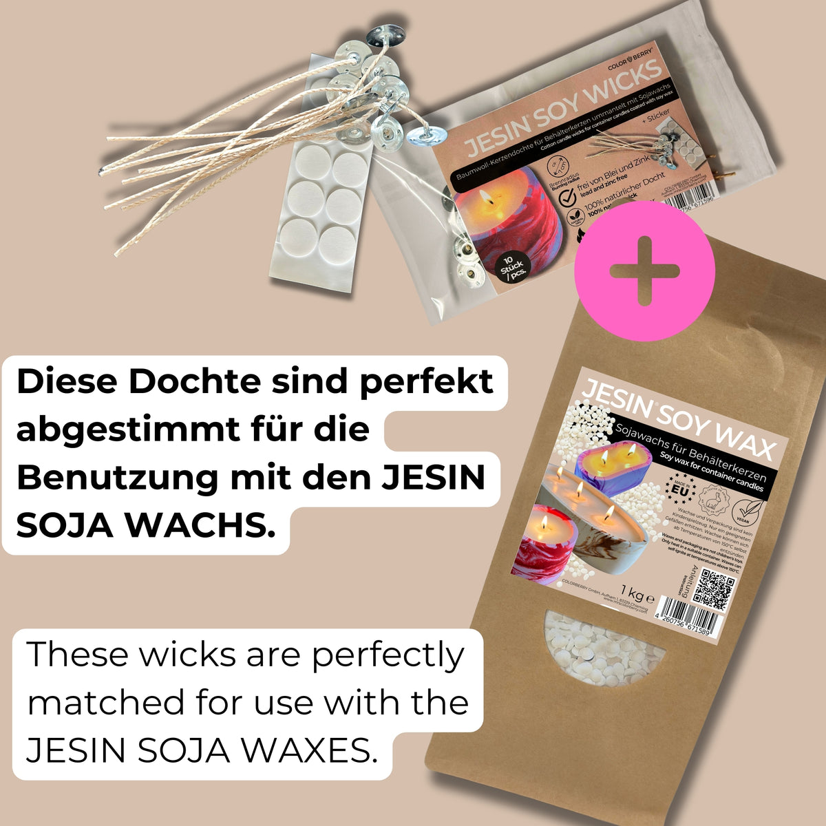 JESIN SOY WICKS - Kerzendochte - 10pc + Sticker - COLORBERRY &amp; JESIN