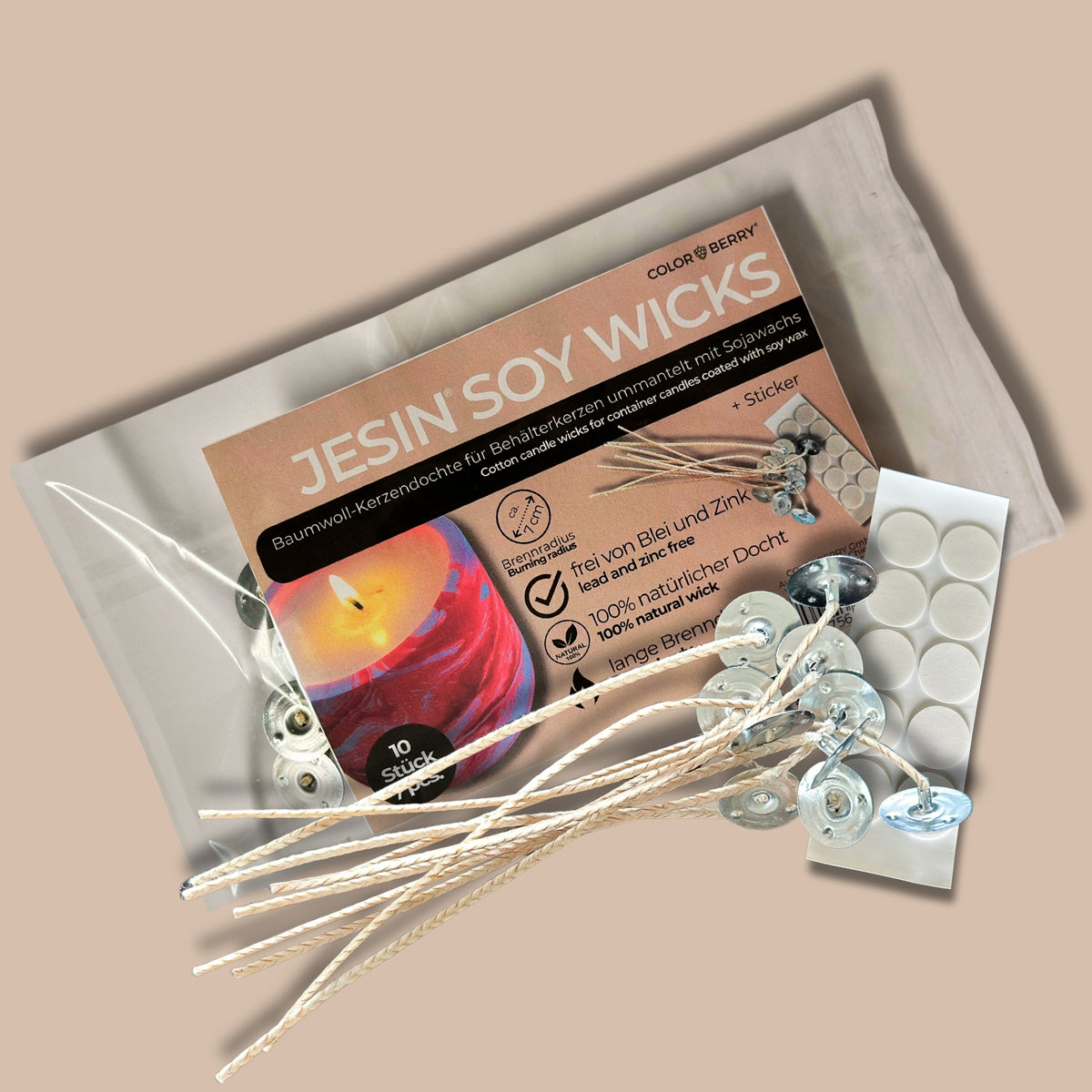 JESIN SOY WICKS - Kerzendochte - 10pc + Sticker - COLORBERRY &amp; JESIN