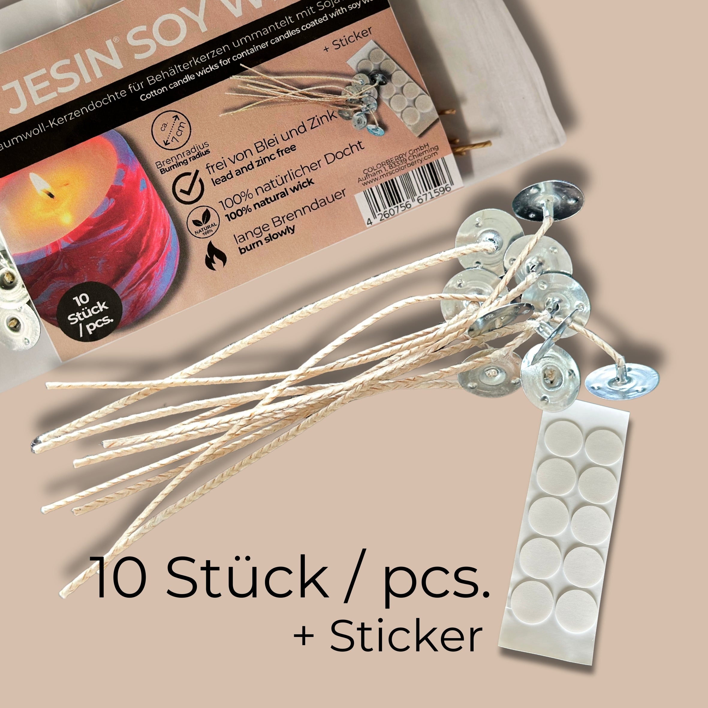 JESIN SOY WICKS - Kerzendochte - 10pc + Sticker - COLORBERRY &amp; JESIN