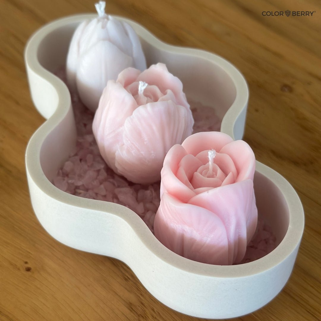 Silikonformen Set Tulpen &amp; Pfingstrosen – 9 Formen + 61 m Rolldocht | Kerzen, JESIN &amp; Seife gießen - COLORBERRY &amp; JESIN
