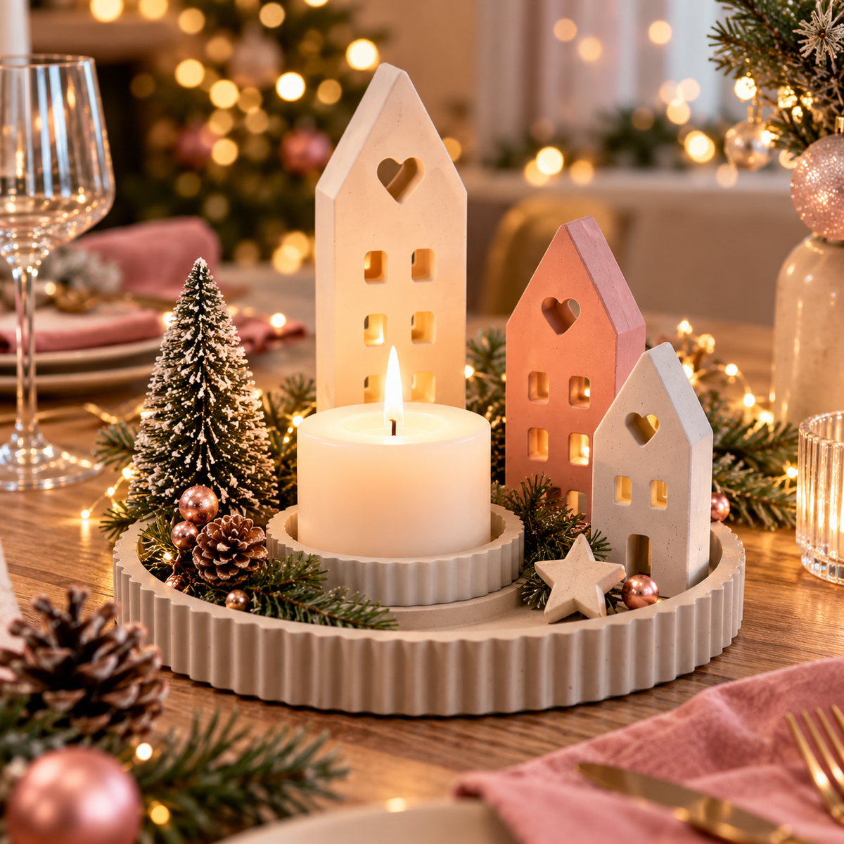 Silikonform Häuser &amp; Kerzenteller Set – Weihnachtsdeko selber gießen