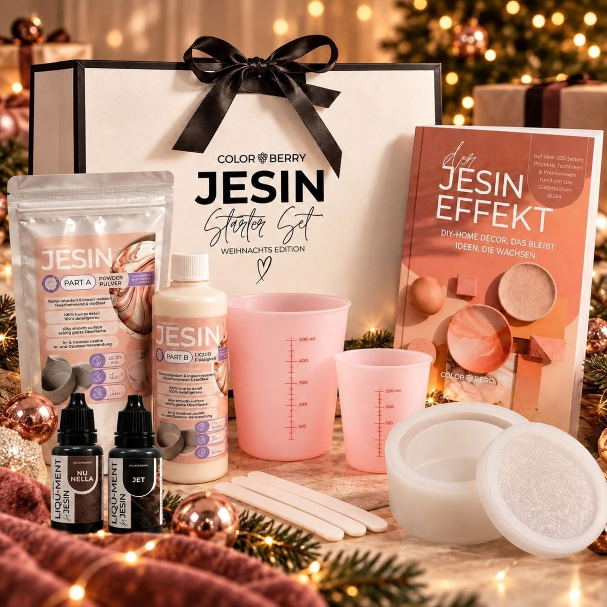 JESIN Starter Set Weihnachts Edition – Gießset mit Buch, Farben &amp; Silikonform